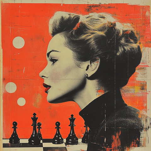 棋盘上的复古女性剪影