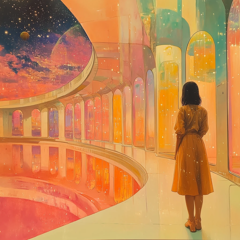 太空站玻璃建筑星光彩虹