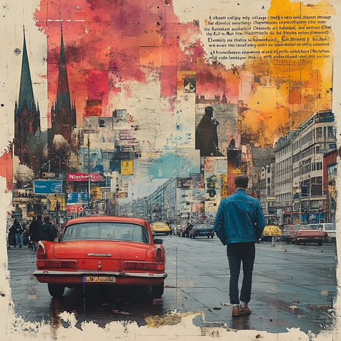 马克思雕像与工业遗址拼接画