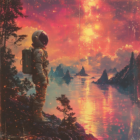 漂浮岛屿水晶河流蓝宝石树