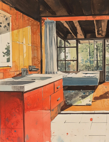 废弃浴室中世纪现代风格