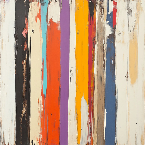 橙红垂直线条抽象油画