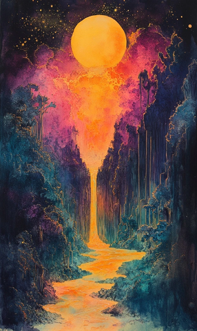 水彩画抽象阴影小径