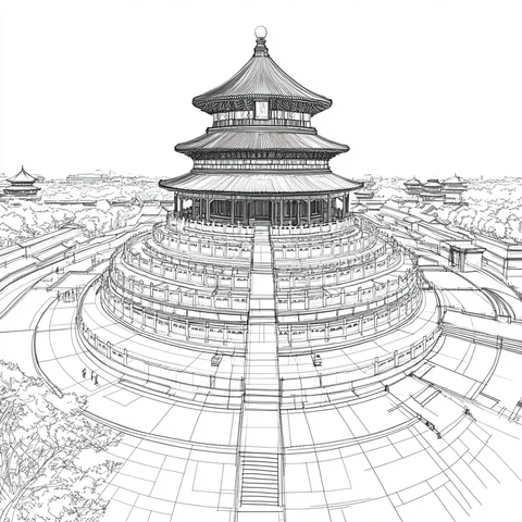 天坛全景线稿图