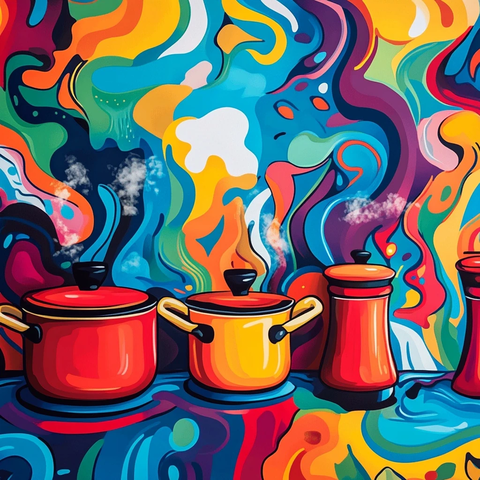 红色厨具近景彩色图案