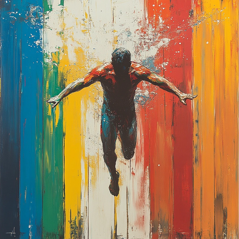 泳池跳水抽象绘画