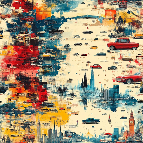 汽车符号水彩拼贴画