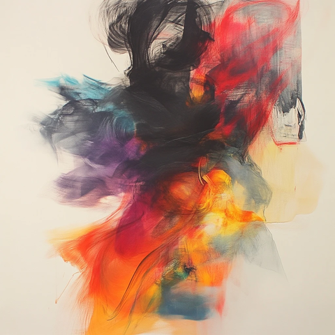 画家使用烟雾绘制抽象作品