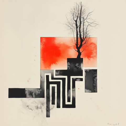 红白纸水彩迷宫方格