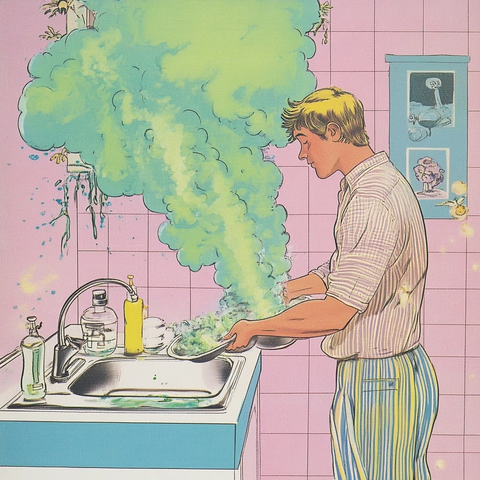 男子洗碗时绿色气体泄露