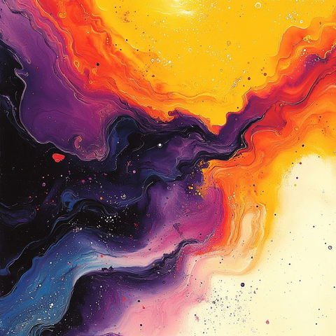 黄紫粉抽象墨水插画