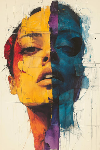 碎片人物与抽象物融合