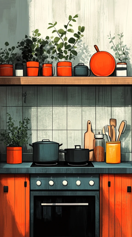 锅具插画灶台场景