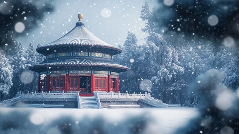 雪中的古建筑天坛祈年殿