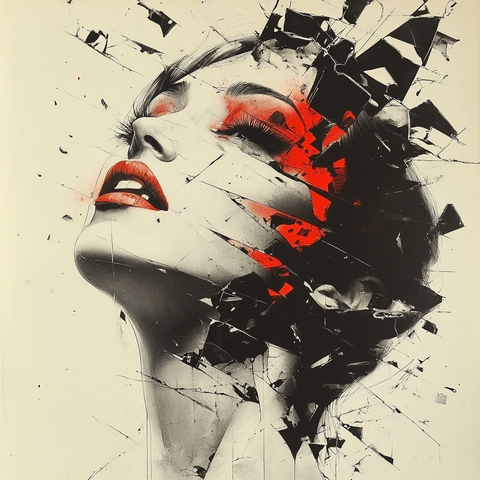 黑白红玻璃碎片图案