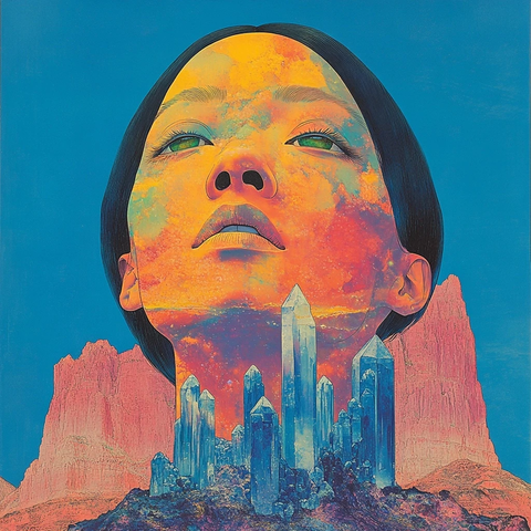 河石女头蓝色晶岩背景