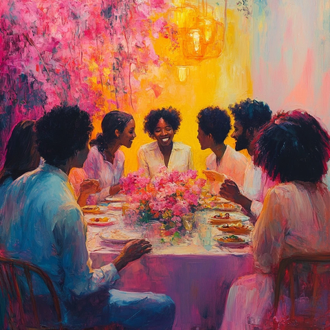 温馨聚会餐桌旁的欢笑声