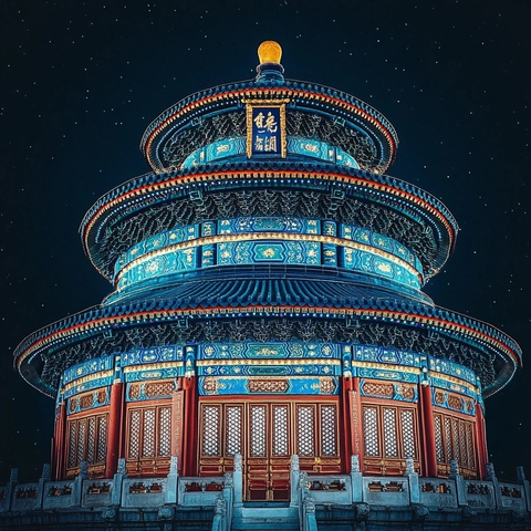 夜色下的天坛祈年殿全貌