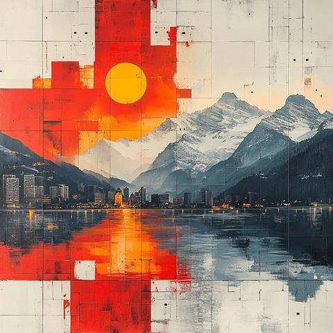 瑞士国旗与旅游符号拼贴