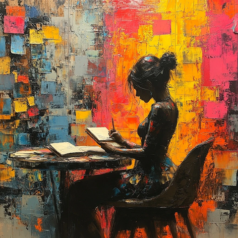 室内十女坐椅写笔记