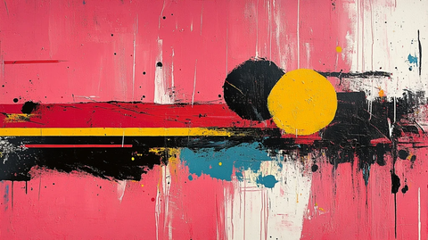 粉色背景点状黄黑笔触画