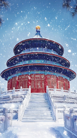 雪中的天坛古建筑之美尽显
