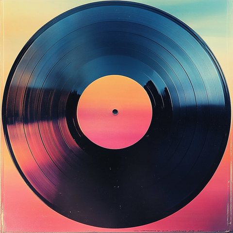 渐变爱心与复古唱片封面