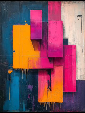 几何形状紫色粉绿荧光画