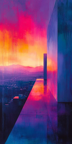 屋顶雨夜色彩交错