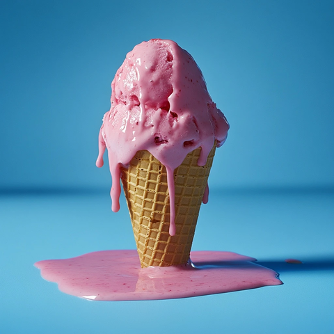 融化的草莓冰淇淋滴落