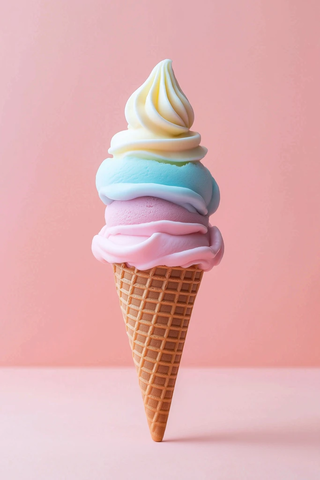 三层彩虹色软冰淇淋