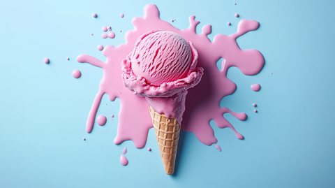 洋红色冰淇淋融化在淡蓝背景