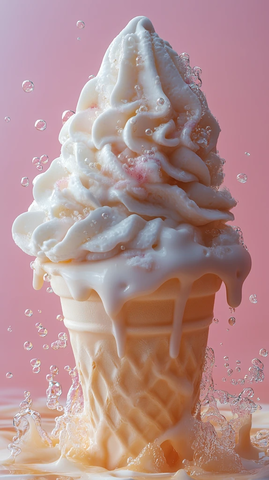 融化的白色冰淇淋