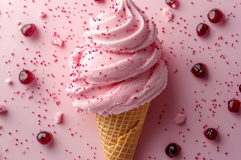 粉色冰淇淋甜筒平铺图