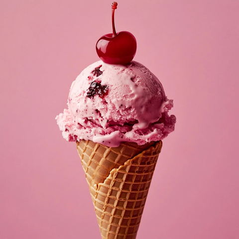 樱桃味冰淇淋尖锥形顶部樱桃