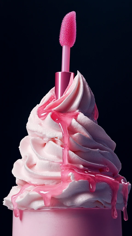 奶油雪糕上的粉色唇膏