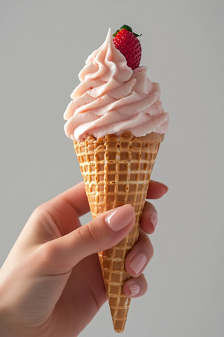 女人手握草莓奶油冰淇淋