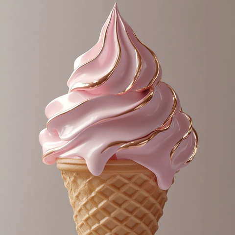 粉色冰淇淋球与格子蛋筒