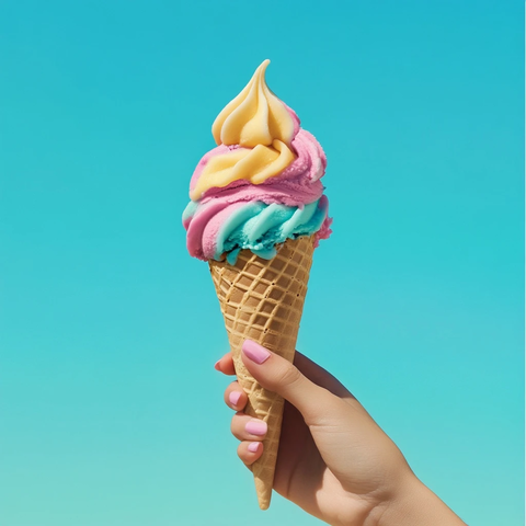 手握融化的彩色冰淇淋