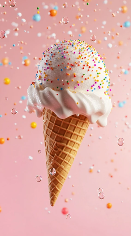 冰淇淋甜筒悬浮洒落