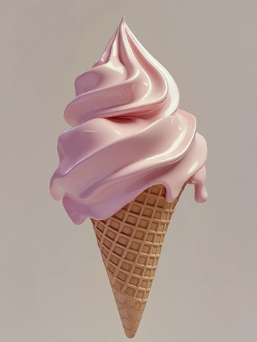 粉色冰淇淋舀勺在华夫筒上