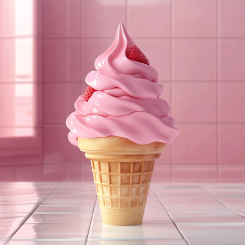 草莓冰淇淋旋涡装入华夫筒
