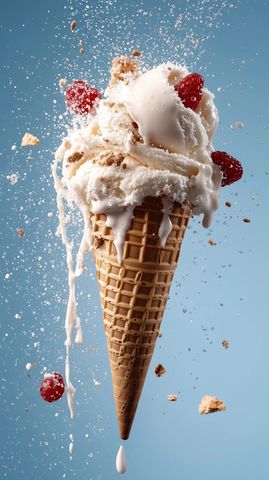 粉红冰淇淋融化滴落