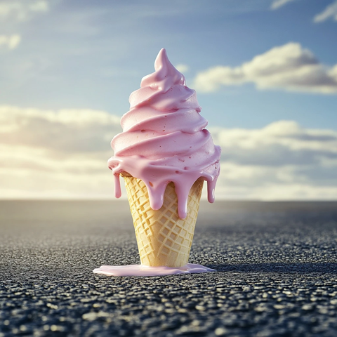 融化的软冰淇淋在柏油路