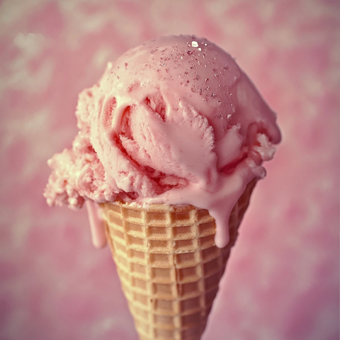 融化草莓冰淇淋配甜筒