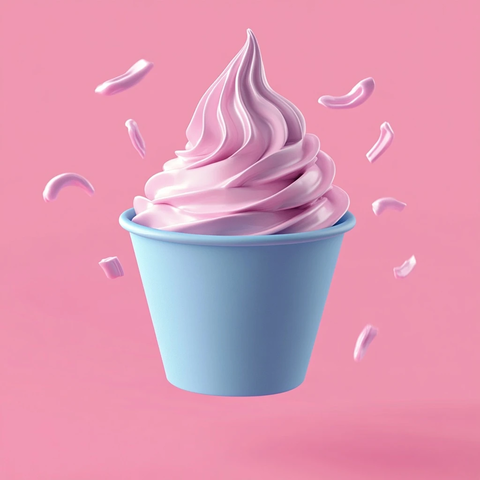 蓝色杯悬浮粉背景冻酸奶