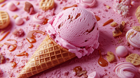 冰淇淋甜筒与配料展示