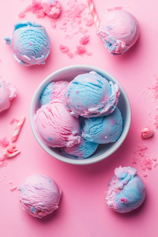 粉色背景棉花糖冰淇淋平铺