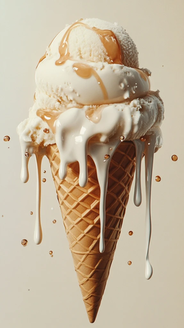 融化的冰淇淋锥形