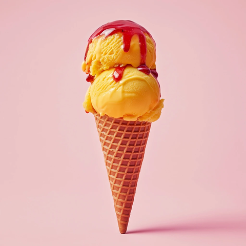 芒果冰淇淋华夫筒配红酱
